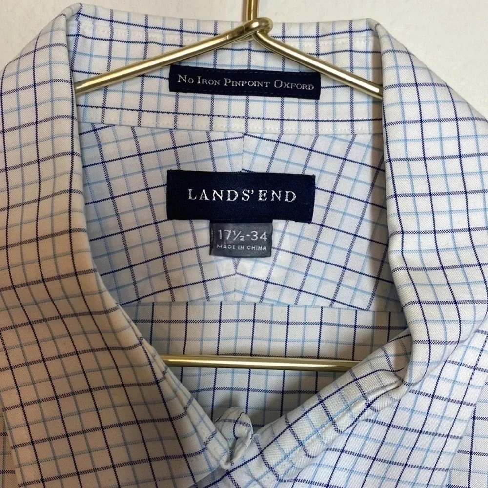 Lands End No Iron Pinpoint Oxford 17 1/2 34 - Picture 6 of 6